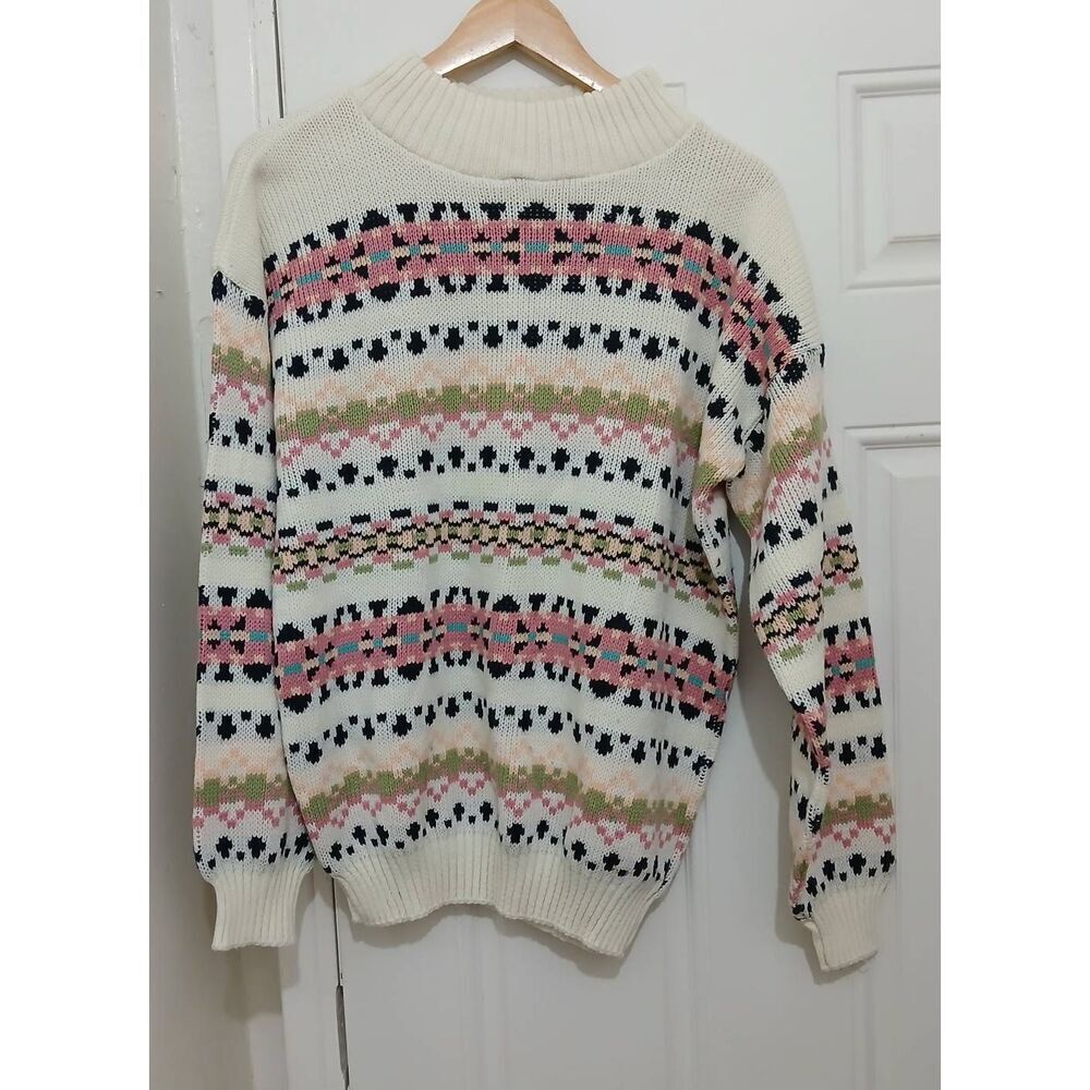 Vintage Clifton place usa 90's womens large geometric sweater cream pink